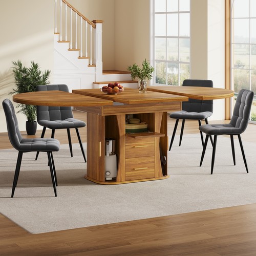 Wood extendable dining table - extendable,